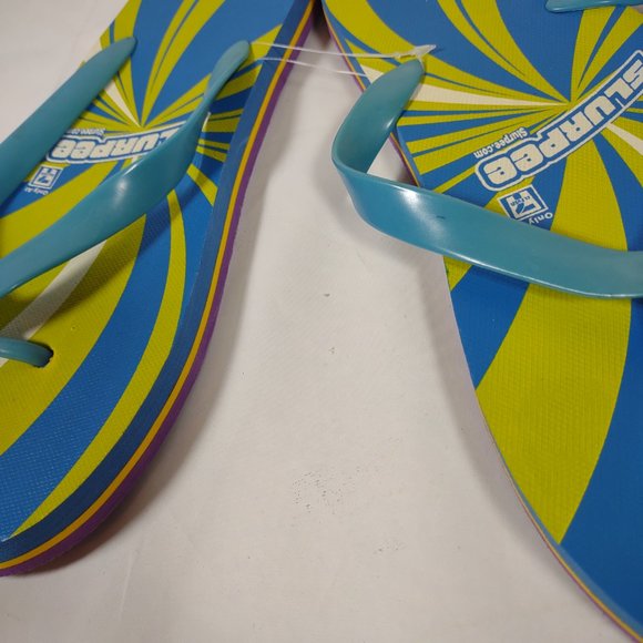 7-11 Slurpee Flip Flops Neet Feet Blue Green Purple Men's size 9-11 1/2 Large - Picture 6 of 9